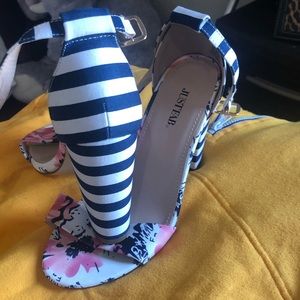 Pink Floral w Navy Blue Stripe heels